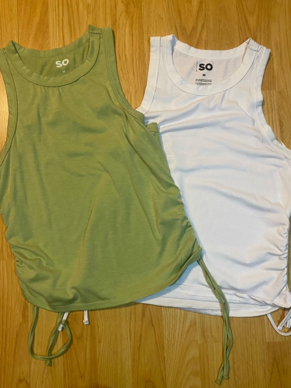 SO Olive Green and White Ribbed Tank Tops with Side Drawstrings